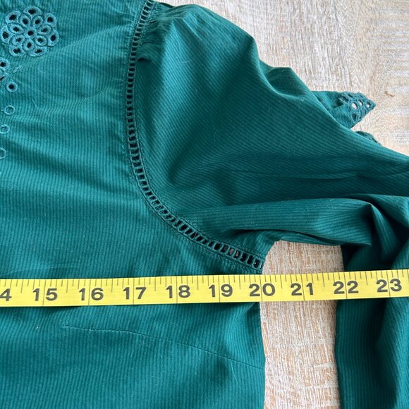 J Crew Ruffle-sleeve Blouse/Shirt/Top with Embroidered Eyelet Forest Green Small - Picture 6 of 8